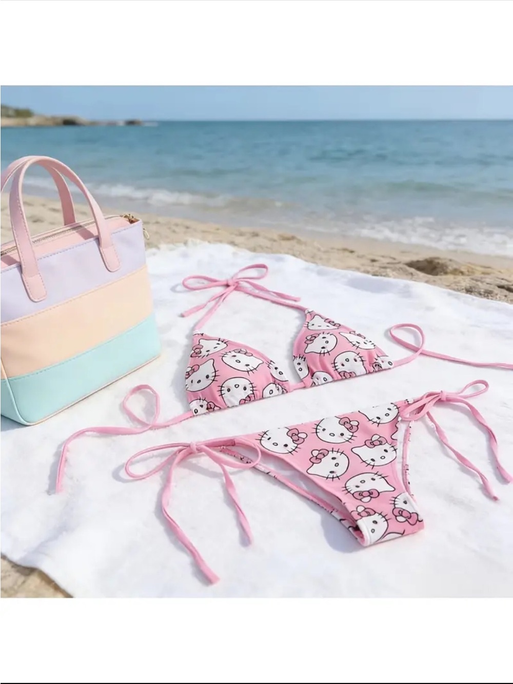 Hello Kitty Pink Printed Tie-Side Bikini Set
